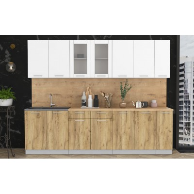 Кухонный гарнитур Мила 2,7 м (Белый Платинум/Дуб золотой) фабрика Интерлиния Кухонный гарнитур Мила 2,7 м (Белый Платинум/Дуб золотой) фабрика Интерлиния