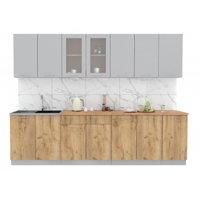 Кухонный гарнитур Мила 2,8 м (Серебро/Дуб золотой) фабрика Интерлиния Кухонный гарнитур Мила 2,8 м (Серебро/Дуб золотой) фабрика Интерлиния