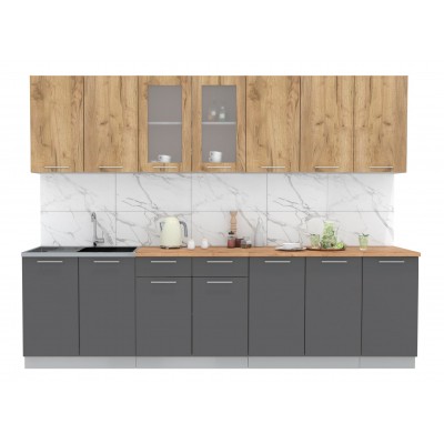 Кухонный гарнитур Мила 2,8 м (Дуб золотой/Антрацит) фабрика Интерлиния Кухонный гарнитур Мила 2,8 м (Дуб золотой/Антрацит) фабрика Интерлиния