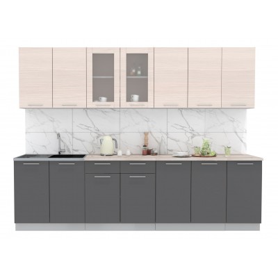 Кухонный гарнитур Мила 2,8 м (Вудлайн кремовый/Антрацит) фабрика Интерлиния Кухонный гарнитур Мила 2,8 м (Вудлайн кремовый/Антрацит) фабрика Интерлиния