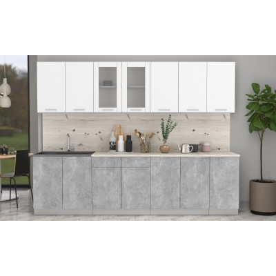 Кухонный гарнитур Мила 2,8 м (Белый Платинум/Бетон) фабрика Интерлиния Кухонный гарнитур Мила 2,8 м (Белый Платинум/Бетон) фабрика Интерлиния