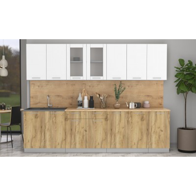 Кухонный гарнитур Мила 2,8 м (Белый Платинум/Дуб золотой) фабрика Интерлиния Кухонный гарнитур Мила 2,8 м (Белый Платинум/Дуб золотой) фабрика Интерлиния