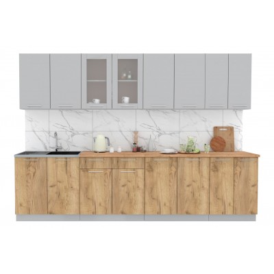 Кухонный гарнитур Мила 3,0 м (Серебро/Дуб золотой) фабрика Интерлиния Кухонный гарнитур Мила 3,0 м (Серебро/Дуб золотой) фабрика Интерлиния