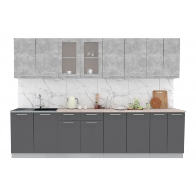 Кухонный гарнитур Мила 3,0 м (Бетон/Антрацит) фабрика Интерлиния Кухонный гарнитур Мила 3,0 м (Бетон/Антрацит) фабрика Интерлиния