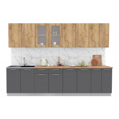 Кухонный гарнитур Мила 3,0 м (Дуб золотой/Антрацит) фабрика Интерлиния Кухонный гарнитур Мила 3,0 м (Дуб золотой/Антрацит) фабрика Интерлиния