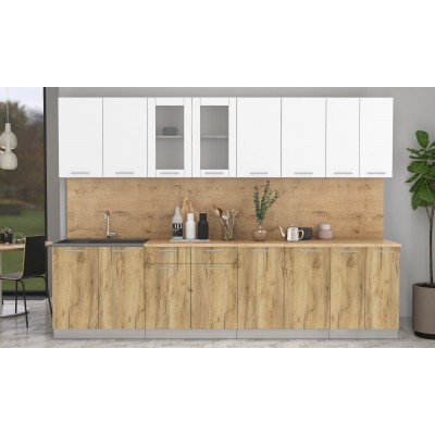 Кухонный гарнитур Мила 3,0 м (Белый Платинум/Дуб золотой) фабрика Интерлиния Кухонный гарнитур Мила 3,0 м (Белый Платинум/Дуб золотой) фабрика Интерлиния