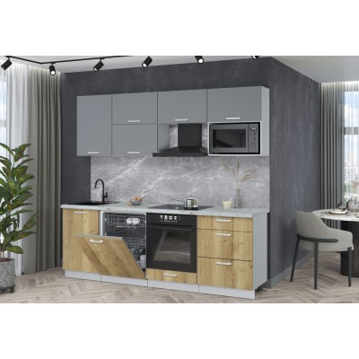 Готовая кухня Мила Лайт 2,3-ПМ2 (Серебро/Дуб золотой/Серый каспий) фабрика Интерлиния Готовая кухня Мила Лайт 2,3-ПМ2 (Серебро/Дуб золотой/Серый каспий) фабрика Интерлиния