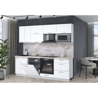 Кухонный гарнитур Мила Лайт 2,4-ПМ2 (Белый Платинум/Белый Платинум/Травертин) фабрика Интерлиния Кухонный гарнитур Мила Лайт 2,4-ПМ2 (Белый Платинум/Белый Платинум/Травертин) фабрика Интерлиния