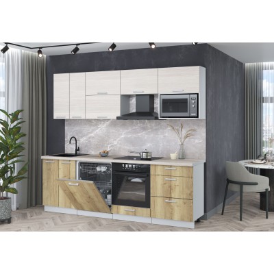 Кухонный гарнитур Мила Лайт 2,4-ПМ2 (Вудлайн кремовый/Дуб золотой/Травертин) фабрика Интерлиния Кухонный гарнитур Мила Лайт 2,4-ПМ2 (Вудлайн кремовый/Дуб золотой/Травертин) фабрика Интерлиния