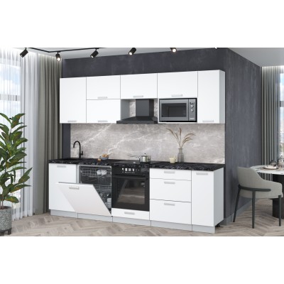 Кухонный гарнитур Мила Лайт 2,6-ПМ2 (Белый Платинум/Белый Платинум/Кастилло темный) фабрика Интерлиния Кухонный гарнитур Мила Лайт 2,6-ПМ2 (Белый Платинум/Белый Платинум/Кастилло темный) фабрика Интерлиния