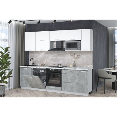 Кухонный гарнитур Мила Лайт 2,6-ПМ2 (Белый Платинум/Бетон/Гранит белый) фабрика Интерлиния Кухонный гарнитур Мила Лайт 2,6-ПМ2 (Белый Платинум/Бетон/Гранит белый) фабрика Интерлиния