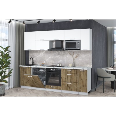 Кухонный гарнитур Мила Лайт 2,6-ПМ2 (Белый Платинум/Дуб веллингтон/Гранит белый) фабрика Интерлиния Кухонный гарнитур Мила Лайт 2,6-ПМ2 (Белый Платинум/Дуб веллингтон/Гранит белый) фабрика Интерлиния