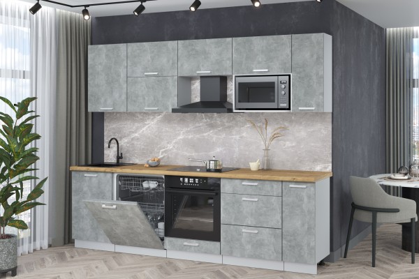 Кухонный гарнитур Мила Лайт 2,6-ПМ2 (Бетон/Бетон/Дуб бунратти) фабрика Интерлиния
