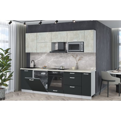 Кухонный гарнитур Мила Лайт 2,6-ПМ2 (Бетон лайт/Антрацит/Опал светлый) фабрика Интерлиния Кухонный гарнитур Мила Лайт 2,6-ПМ2 (Бетон лайт/Антрацит/Опал светлый) фабрика Интерлиния