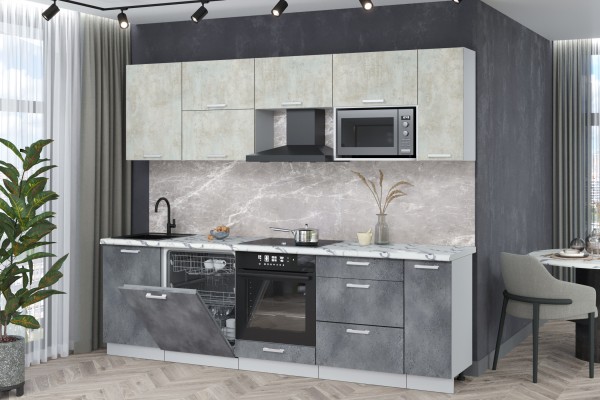 Кухонный гарнитур Мила Лайт 2,6-ПМ2 (Бетон лайт/Бетон портленд/Гранит белый) фабрика Интерлиния