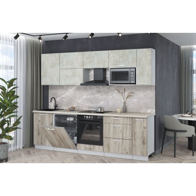 Кухонный гарнитур Мила Лайт 2,6-ПМ2 (Бетон лайт/Дуб серый/Сосна бискайская) фабрика Интерлиния Кухонный гарнитур Мила Лайт 2,6-ПМ2 (Бетон лайт/Дуб серый/Сосна бискайская) фабрика Интерлиния