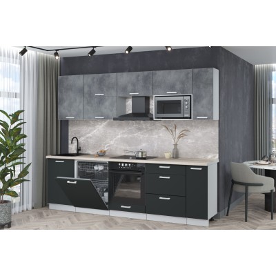 Кухонный гарнитур Мила Лайт 2,6-ПМ2 (Бетон портленд/Антрацит/Травертин) фабрика Интерлиния Кухонный гарнитур Мила Лайт 2,6-ПМ2 (Бетон портленд/Антрацит/Травертин) фабрика Интерлиния