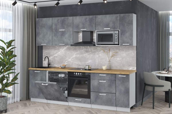 Кухонный гарнитур Мила Лайт 2,6-ПМ2 (Бетон портленд/Бетон портленд/Дуб бунратти) фабрика Интерлиния