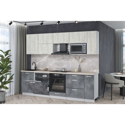 Кухонный гарнитур Мила Лайт 2,6-ПМ2 (Дуб белый/Бетон портленд/Травертин) фабрика Интерлиния Кухонный гарнитур Мила Лайт 2,6-ПМ2 (Дуб белый/Бетон портленд/Травертин) фабрика Интерлиния