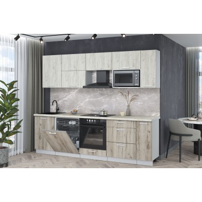 Кухонный гарнитур Мила Лайт 2,6-ПМ2 (Дуб белый/Дуб серый/Опал светлый) фабрика Интерлиния Кухонный гарнитур Мила Лайт 2,6-ПМ2 (Дуб белый/Дуб серый/Опал светлый) фабрика Интерлиния