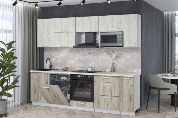 Кухонный гарнитур Мила Лайт 2,6-ПМ2 (Дуб белый/Дуб серый/Опал светлый) фабрика Интерлиния