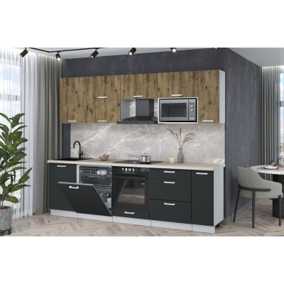 Кухонный гарнитур Мила Лайт 2,6-ПМ2 (Дуб веллингтон/Антрацит/Травертин) фабрика Интерлиния Кухонный гарнитур Мила Лайт 2,6-ПМ2 (Дуб веллингтон/Антрацит/Травертин) фабрика Интерлиния