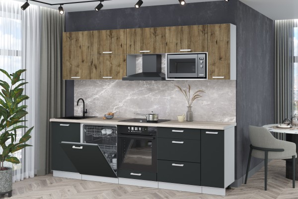 Кухонный гарнитур Мила Лайт 2,6-ПМ2 (Дуб веллингтон/Антрацит/Травертин) фабрика Интерлиния