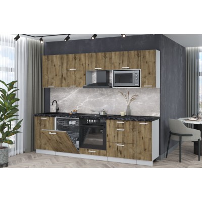 Кухонный гарнитур Мила Лайт 2,6-ПМ2 (Дуб веллингтон/Дуб веллингтон/Кастилло темный) фабрика Интерлиния Кухонный гарнитур Мила Лайт 2,6-ПМ2 (Дуб веллингтон/Дуб веллингтон/Кастилло темный) фабрика Интерлиния