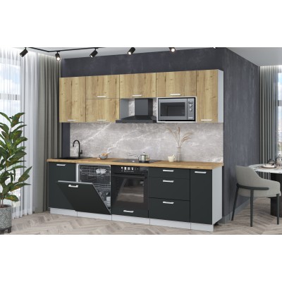 Кухонный гарнитур Мила Лайт 2,6-ПМ2 (Дуб золотой/Антрацит/Дуб бунратти) фабрика Интерлиния Кухонный гарнитур Мила Лайт 2,6-ПМ2 (Дуб золотой/Антрацит/Дуб бунратти) фабрика Интерлиния