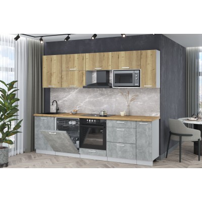 Кухонный гарнитур Мила Лайт 2,6-ПМ2 (Дуб золотой/Бетон/Дуб бунратти) фабрика Интерлиния Кухонный гарнитур Мила Лайт 2,6-ПМ2 (Дуб золотой/Бетон/Дуб бунратти) фабрика Интерлиния