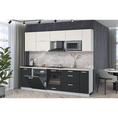 Кухонный гарнитур Мила Лайт 2,6-ПМ2 (Персидский жемчуг/Антрацит/Травертин) фабрика Интерлиния Кухонный гарнитур Мила Лайт 2,6-ПМ2 (Персидский жемчуг/Антрацит/Травертин) фабрика Интерлиния