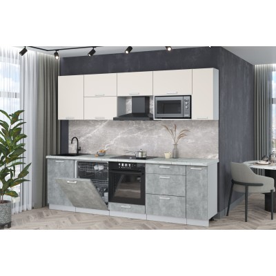 Кухонный гарнитур Мила Лайт 2,6-ПМ2 (Персидский жемчуг/Бетон/Серый каспий) фабрика Интерлиния Кухонный гарнитур Мила Лайт 2,6-ПМ2 (Персидский жемчуг/Бетон/Серый каспий) фабрика Интерлиния