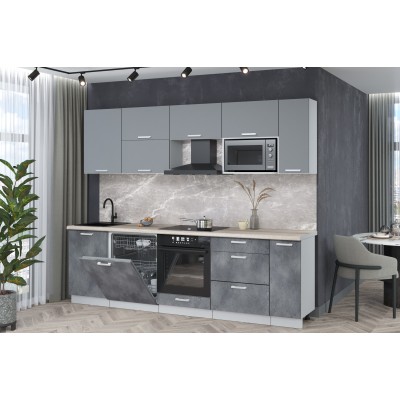 Кухонный гарнитур Мила Лайт 2,6-ПМ2 (Серебро/Бетон портленд/Травертин) фабрика Интерлиния Кухонный гарнитур Мила Лайт 2,6-ПМ2 (Серебро/Бетон портленд/Травертин) фабрика Интерлиния