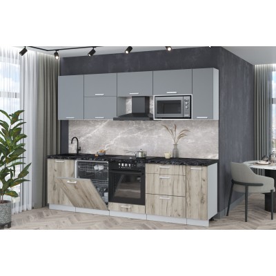 Кухонный гарнитур Мила Лайт 2,6-ПМ2 (Серебро/Дуб серый/Кастилло темный) фабрика Интерлиния Кухонный гарнитур Мила Лайт 2,6-ПМ2 (Серебро/Дуб серый/Кастилло темный) фабрика Интерлиния