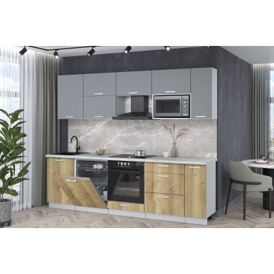 Кухонный гарнитур Мила Лайт 2,6-ПМ2 (Серебро/Дуб золотой/Серый каспий) фабрика Интерлиния Кухонный гарнитур Мила Лайт 2,6-ПМ2 (Серебро/Дуб золотой/Серый каспий) фабрика Интерлиния