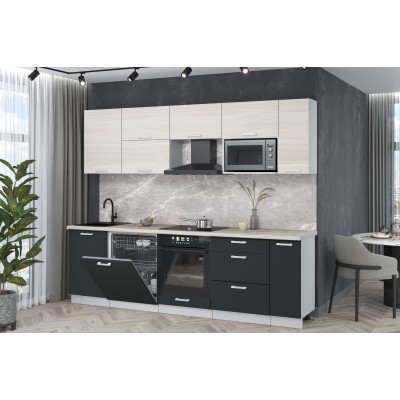 Кухонный гарнитур Мила Лайт 2,6-ПМ2 (Вудлайн кремовый/Антрацит/Сосна бискайская) фабрика Интерлиния Кухонный гарнитур Мила Лайт 2,6-ПМ2 (Вудлайн кремовый/Антрацит/Сосна бискайская) фабрика Интерлиния