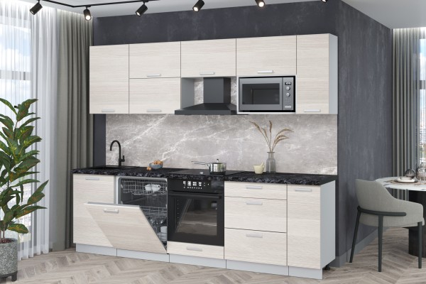 Кухонный гарнитур Мила Лайт 2,6-ПМ2 (Вудлайн кремовый/Вудлайн кремовый/Кастилло темный) фабрика Интерлиния