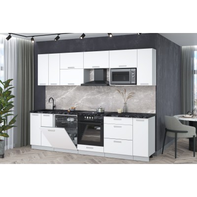 Кухонный гарнитур Мила Лайт 2,7-ПМ2 (Белый Платинум/Белый Платинум/Кастилло темный) фабрика Интерлиния Кухонный гарнитур Мила Лайт 2,7-ПМ2 (Белый Платинум/Белый Платинум/Кастилло темный) фабрика Интерлиния