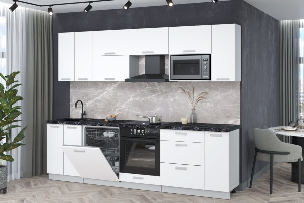 Кухонный гарнитур Мила Лайт 2,7-ПМ2 (Белый Платинум/Белый Платинум/Кастилло темный) фабрика Интерлиния