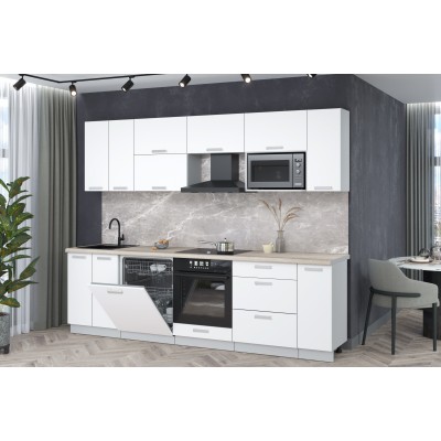 Кухонный гарнитур Мила Лайт 2,7-ПМ2 (Белый Платинум/Белый Платинум/Травертин) фабрика Интерлиния Кухонный гарнитур Мила Лайт 2,7-ПМ2 (Белый Платинум/Белый Платинум/Травертин) фабрика Интерлиния