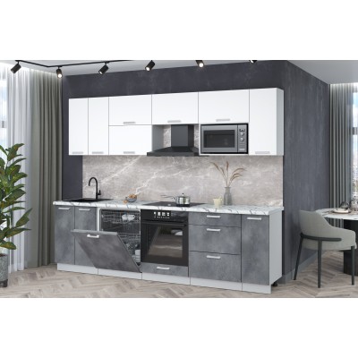 Кухонный гарнитур Мила Лайт 2,7-ПМ2 (Белый Платинум/Бетон портленд/Гранит белый) фабрика Интерлиния Кухонный гарнитур Мила Лайт 2,7-ПМ2 (Белый Платинум/Бетон портленд/Гранит белый) фабрика Интерлиния