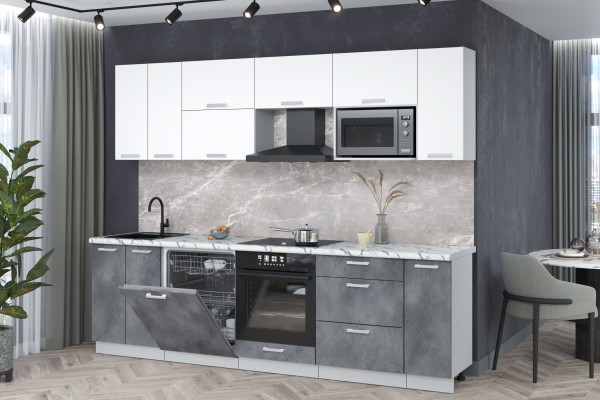 Кухонный гарнитур Мила Лайт 2,7-ПМ2 (Белый Платинум/Бетон портленд/Гранит белый) фабрика Интерлиния