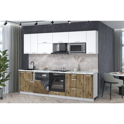 Кухонный гарнитур Мила Лайт 2,7-ПМ2 (Белый Платинум/Дуб веллингтон/Гранит белый) фабрика Интерлиния Кухонный гарнитур Мила Лайт 2,7-ПМ2 (Белый Платинум/Дуб веллингтон/Гранит белый) фабрика Интерлиния