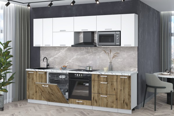 Кухонный гарнитур Мила Лайт 2,7-ПМ2 (Белый Платинум/Дуб веллингтон/Гранит белый) фабрика Интерлиния