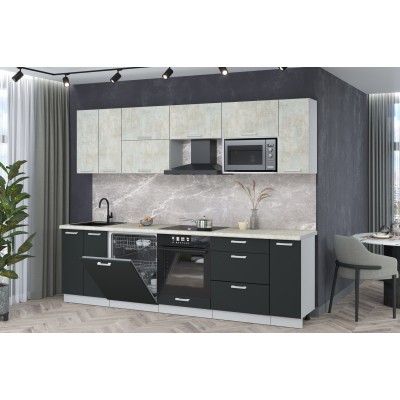 Кухонный гарнитур Мила Лайт 2,7-ПМ2 (Бетон лайт/Антрацит/Опал светлый) фабрика Интерлиния Кухонный гарнитур Мила Лайт 2,7-ПМ2 (Бетон лайт/Антрацит/Опал светлый) фабрика Интерлиния