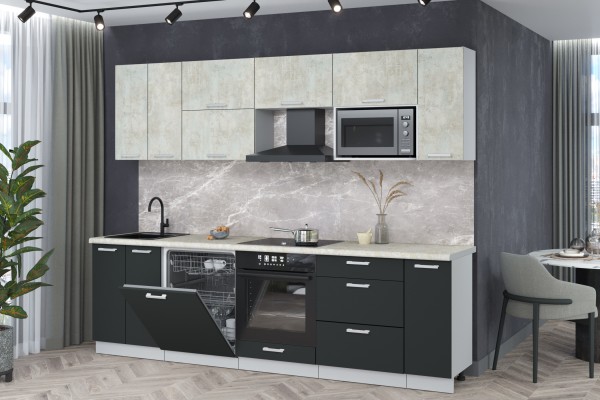 Кухонный гарнитур Мила Лайт 2,7-ПМ2 (Бетон лайт/Антрацит/Опал светлый) фабрика Интерлиния