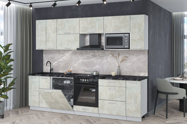 Кухонный гарнитур Мила Лайт 2,7-ПМ2 (Бетон лайт/Бетон лайт/Кастилло темный) фабрика Интерлиния