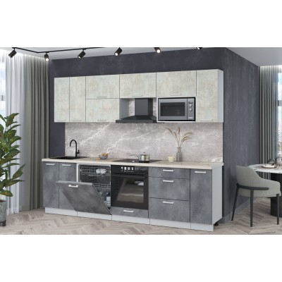 Кухонный гарнитур Мила Лайт 2,7-ПМ2 (Бетон лайт/Бетон портленд/Сосна бискайская) фабрика Интерлиния Кухонный гарнитур Мила Лайт 2,7-ПМ2 (Бетон лайт/Бетон портленд/Сосна бискайская) фабрика Интерлиния