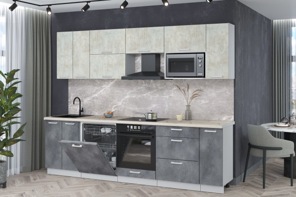 Кухонный гарнитур Мила Лайт 2,7-ПМ2 (Бетон лайт/Бетон портленд/Сосна бискайская) фабрика Интерлиния