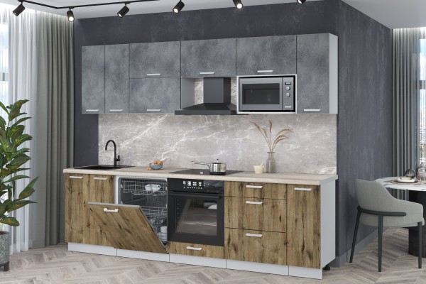 Кухонный гарнитур Мила Лайт 2,7-ПМ2 (Бетон портленд/Дуб веллингтон/Травертин) фабрика Интерлиния